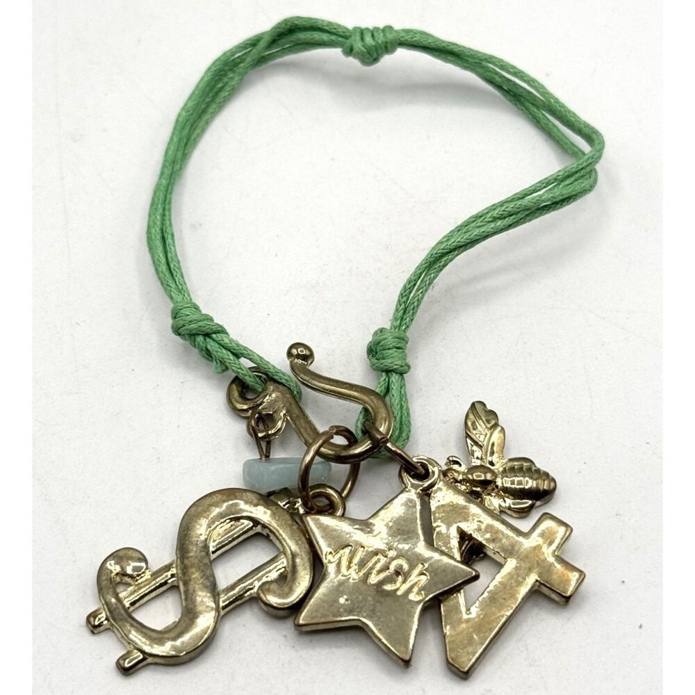Green gold tone wish charm bracelet